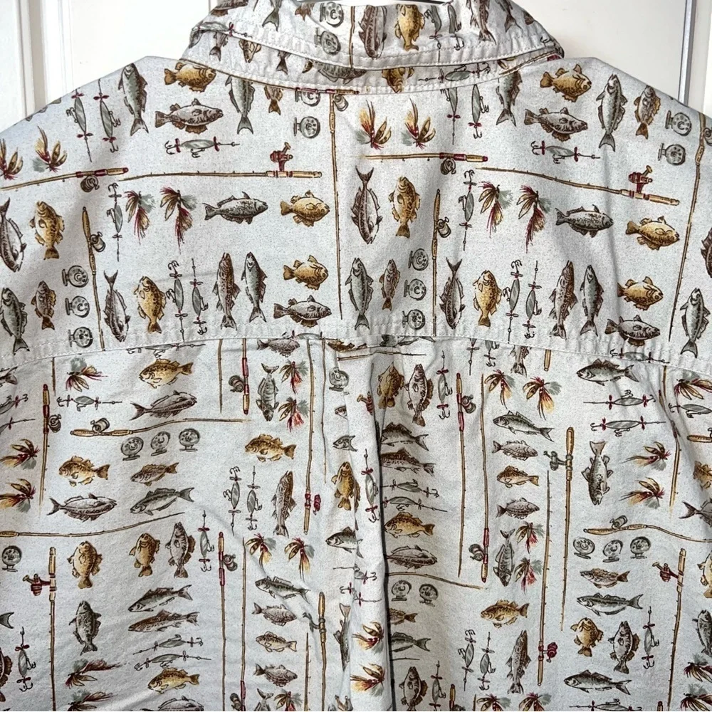 Woolrich Vintage Khaki Freshwater Fish Button Front Short Sleeve Shirt Size XL - Picture 9 of 12
